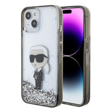 Karl Lagerfeld KLHCP15SLKKNSK iPhone 15 6.1' skaidrus kietas dėklas Liquid Glitter Ikonik