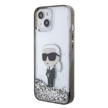 Karl Lagerfeld KLHCP15SLKKNSK iPhone 15 6.1' skaidrus kietas dėklas Liquid Glitter Ikonik