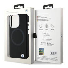 BMW Signature Liquid Silicone MagSafe dėklas iPhone 15 Pro - juodas