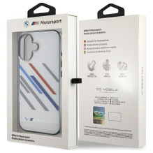 BMW Motosport IML Random Stripes iPhone 16 dėklas – pilkas