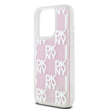 Etui DKNY Liquid Glitter Multilogo ant iPhone 15 Pro – rožinis