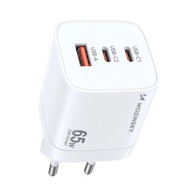„Wozinsky CGWCW 65W GaN“ sieninis įkroviklis USB-A / 2 x USB-C – baltas