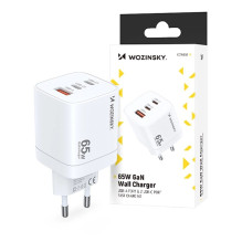 „Wozinsky CGWCW 65W GaN“ sieninis įkroviklis USB-A / 2 x USB-C – baltas