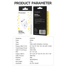 „Wozinsky CGWCW 65W GaN“ sieninis įkroviklis USB-A / 2 x USB-C – baltas