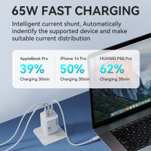 Wozinsky CGWCW 65W GaN Wall Charger USB-A / 2 x USB-C - White