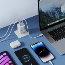 „Wozinsky CGWCW 65W GaN“ sieninis įkroviklis USB-A / 2 x USB-C – baltas