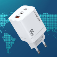 „Wozinsky CGWCW 65W GaN“ sieninis įkroviklis USB-A / 2 x USB-C – baltas