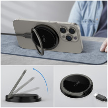 Tech-Protect QI15W-A33 indukcinis įkroviklis su MagSafe ir stovu su USB-A / USB-C laidu - juodas