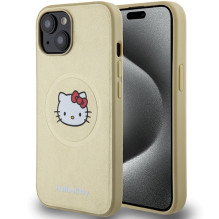 Hello Kitty Leather Kitty Head MagSafe dėklas iPhone 15 - auksinis