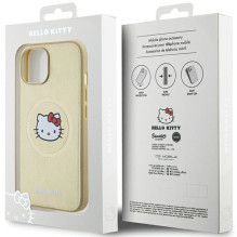 Hello Kitty Leather Kitty Head MagSafe dėklas iPhone 15 - auksinis