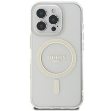 Guess IML Glitter Circle MagSafe dėklas, skirtas iPhone 16 Pro Max – skaidrus
