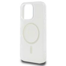 Guess IML Glitter Circle MagSafe dėklas, skirtas iPhone 16 Pro Max – skaidrus