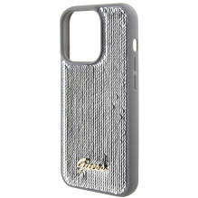 Guess Sequin Script Metalinis dėklas iPhone 15 Pro - sidabrinis