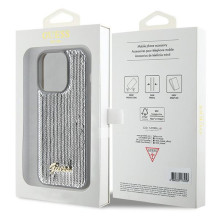 Guess Sequin Script Metalinis dėklas iPhone 15 Pro - sidabrinis