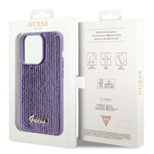 Guess Sequin Script Metalinis dėklas iPhone 15 Pro - violetinis