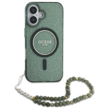 Guess IML Glitter With Pearl Strap MagSafe dėklas, skirtas iPhone 16 Plus - žalias