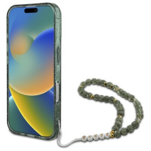 Guess IML Glitter With Pearl Strap MagSafe dėklas, skirtas iPhone 16 Plus - žalias