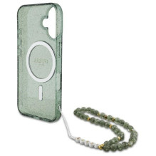Guess IML Glitter With Pearl Strap MagSafe dėklas, skirtas iPhone 16 Plus - žalias