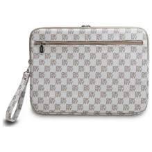 DKNY Sleeve Checkered Pattern Printed Stripes 16" Laptop Case - Beige