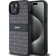 DKNY odinis mono juostinis ir metalinis logotipo dėklas, skirtas iPhone 15 Plus / 14 Plus – juodas