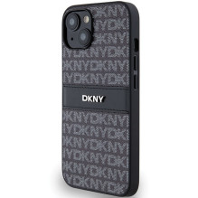 DKNY odinis mono juostinis ir metalinis logotipo dėklas, skirtas iPhone 15 Plus / 14 Plus – juodas