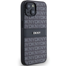 DKNY odinis mono juostinis ir metalinis logotipo dėklas, skirtas iPhone 15 Plus / 14 Plus – juodas