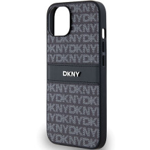 DKNY odinis mono juostinis ir metalinis logotipo dėklas, skirtas iPhone 15 Plus / 14 Plus – juodas