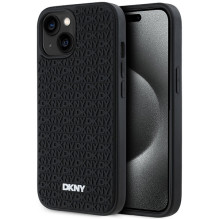 DKNY 3D Rubber Repeat Pattern dėklas, skirtas iPhone 15 Plus - juodas