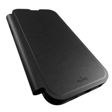 Puro Book Mag MagSafe odinis dėklas su atvartu ir kortelės lizdu, skirtas iPhone 16 – juodas