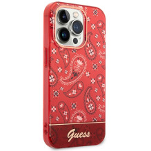 Guess GUHCP14LHGBNHR iPhone 14 Pro 6.1' raudonas / raudonas kietas dėklas Bandana Paisley