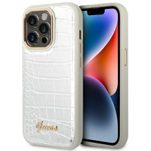 Guess Croco Collection dėklas, skirtas iPhone 14 Pro 6.1' - sidabrinis