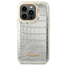 Guess Croco Collection dėklas, skirtas iPhone 14 Pro 6.1' - sidabrinis