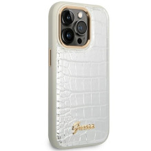 Guess Croco Collection dėklas, skirtas iPhone 14 Pro 6.1' - sidabrinis