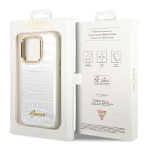 Guess Croco Collection dėklas, skirtas iPhone 14 Pro 6.1' - sidabrinis