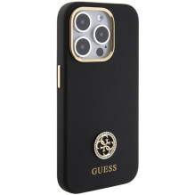 Guess Silicone Logo Strass 4G dėklas, skirtas iPhone 15 Pro – juodas