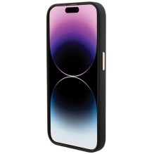 Guess Silicone Logo Strass 4G dėklas, skirtas iPhone 15 Pro – juodas