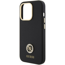 Guess Silicone Logo Strass 4G dėklas, skirtas iPhone 15 Pro – juodas