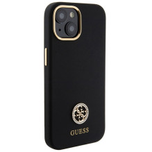 Guess Silicone Logo Strass 4G dėklas, skirtas iPhone 15 – juodas