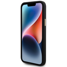 Guess Silicone Logo Strass 4G dėklas, skirtas iPhone 15 – juodas
