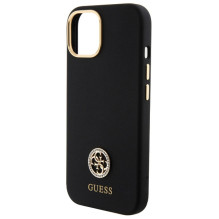 Guess Silicone Logo Strass 4G dėklas, skirtas iPhone 15 – juodas