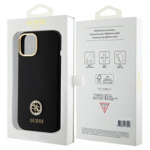 Guess Silicone Logo Strass 4G dėklas, skirtas iPhone 15 – juodas