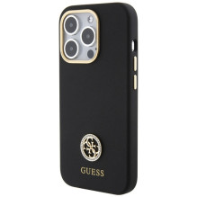 Guess Silicone Logo Strass 4G dėklas, skirtas iPhone 15 Pro Max - juodas