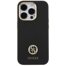 Guess Silicone Logo Strass 4G case for iPhone 15 Pro Max - black