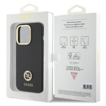 Guess Silicone Logo Strass 4G dėklas, skirtas iPhone 15 Pro Max - juodas