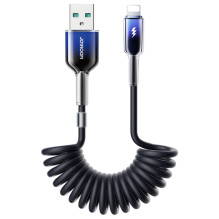 Joyroom S-A43 Crystal-Clear Series 3A USB-A – žaibo spiralinis kabelis 1,5 m – juodas