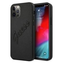 Guess Saffiano Vintage Script dėklas, skirtas iPhone 12 Pro Max 6,7' – juodas