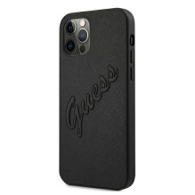 Guess Saffiano Vintage Script dėklas, skirtas iPhone 12 Pro Max 6,7' – juodas