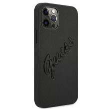 Guess Saffiano Vintage Script dėklas, skirtas iPhone 12 Pro Max 6,7' – juodas