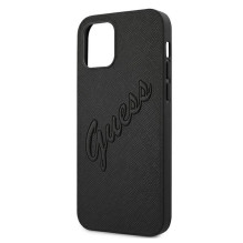 Guess Saffiano Vintage Script dėklas, skirtas iPhone 12 Pro Max 6,7' – juodas