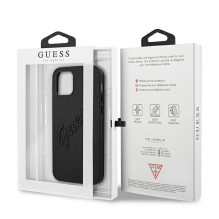 Guess Saffiano Vintage Script dėklas, skirtas iPhone 12 Pro Max 6,7' – juodas